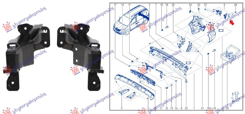 Renault kangoo 21- NOSAC ZADNJEG BRANIKA BOCNI DONJI PLASTICNI (SET)