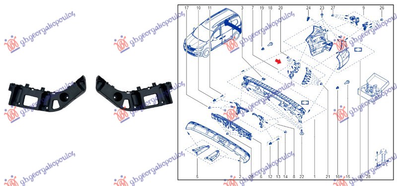 Renault express 21- NOSAC ZADNJEG BRANIKA BOCNI PLAST. (SET)