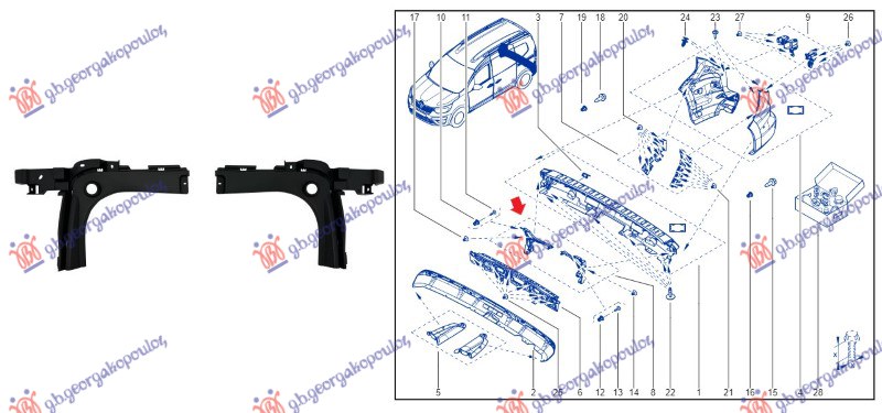 Renault kangoo 21- NOSAC ZADNJEG BRANIKA PLASTICNI (SET)