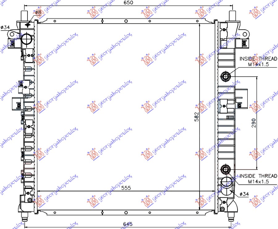 Ssangyong actyon 2006-2013 (qj) HLADNJAK MOTORA 2.3i BENZIN / 200 Xdi DIZEL (AUTO) (555x580x26) (VALEO)