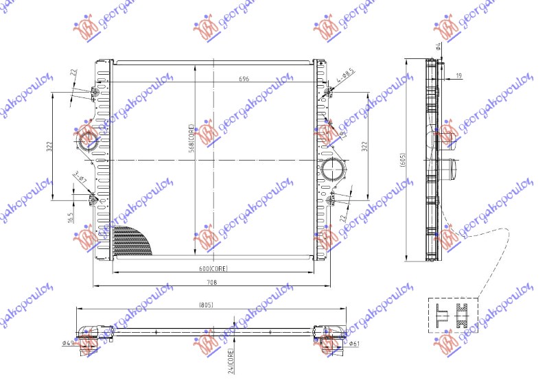 Toyota land cruiser prado 150 (j15) 13-17 HLADNJAK INTERKULERA 2.8 DIZEL (600x568x24)