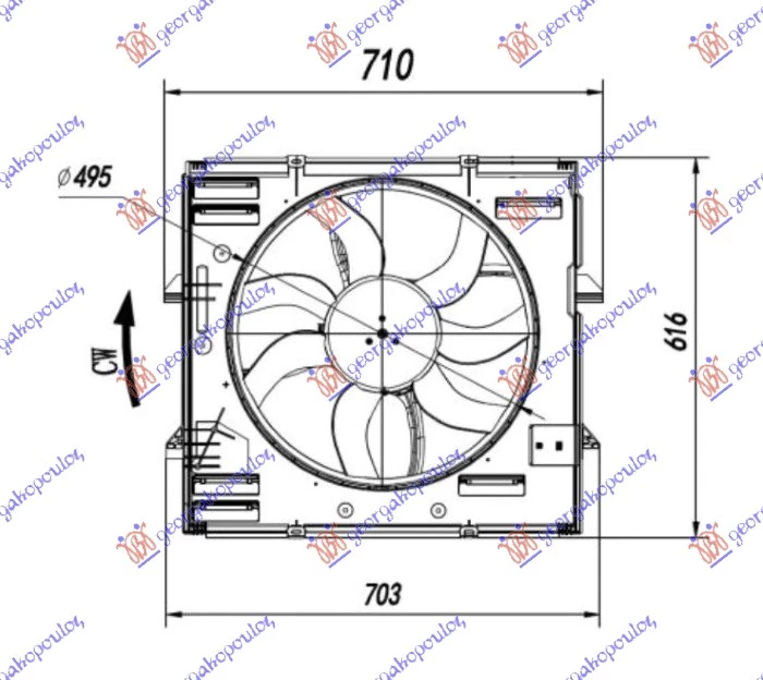 Vw p/u amarok 10-16 VENTILATOR 2.0 BEN/DIZ 495mm 600W (4PIN)