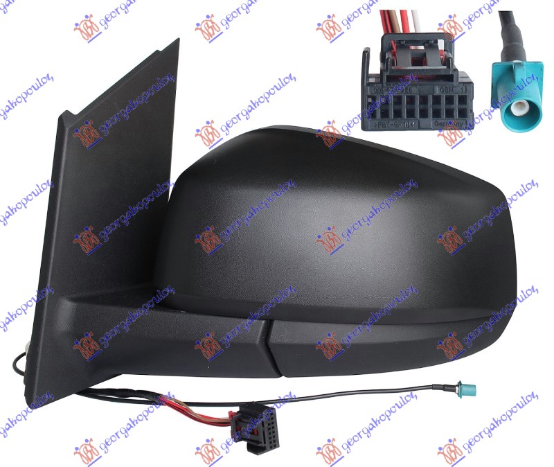 Vw caddy 2020- (sbb/sbj) RETROVIZOR ELEKTRICNI SA GREJACEM CRNI (CIP RADIO ANTENE) (6 PIN) (A KVALITET) (KONVEKSNO STAKLO)